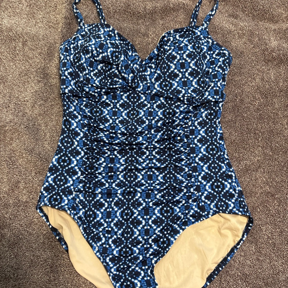 Merona Blue and White Patterned One Piece Swimsuit